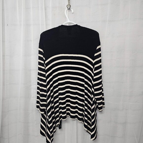 Vintage Chico's Travelers Cardigan Black Cream Striped Liquid Knit Open 3 (XL) - Picture 3 of 7